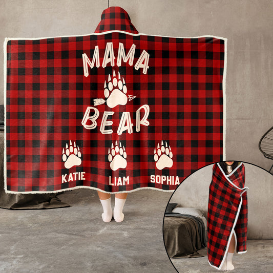 Mama Bear Custom Name - Personalized Wearable Blanket Hoodie