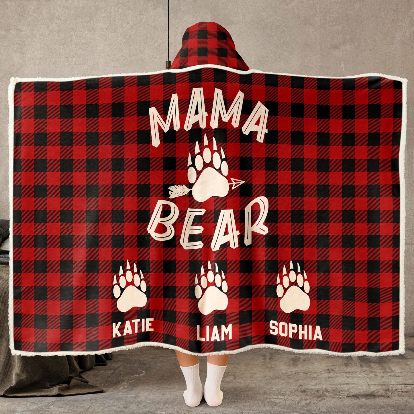 Mama Bear Custom Name - Personalized Wearable Blanket Hoodie