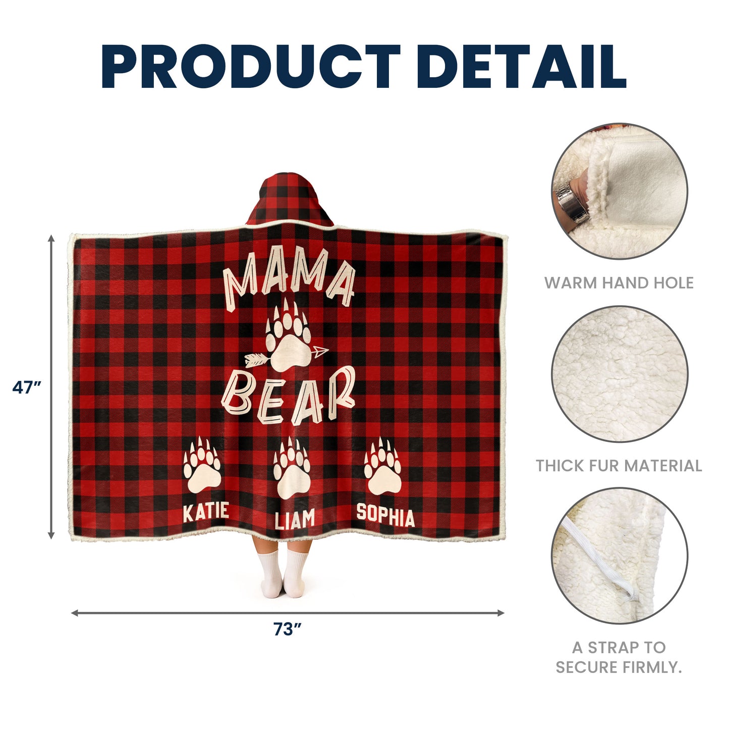 Mama Bear Custom Name - Personalized Wearable Blanket Hoodie