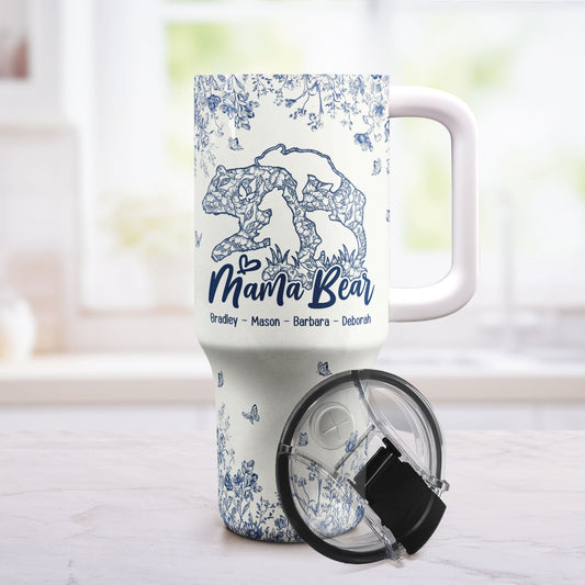Mama Bear Toile De Jouy - Personalized 40oz Tumbler With Straw