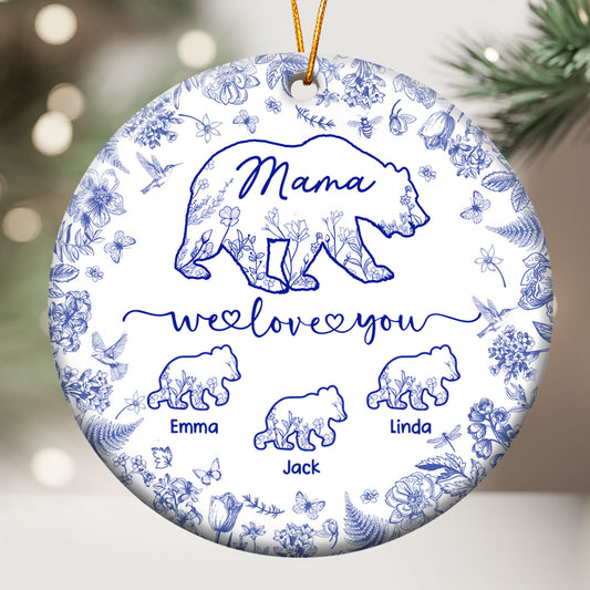 Mama Bear Toile De Jouy - Personalized Ceramic Ornament