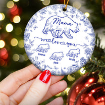 Mama Bear Toile De Jouy - Personalized Ceramic Ornament