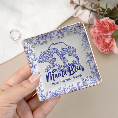 Mama Bear Toile De Jouy - Personalized Jewelry Dish