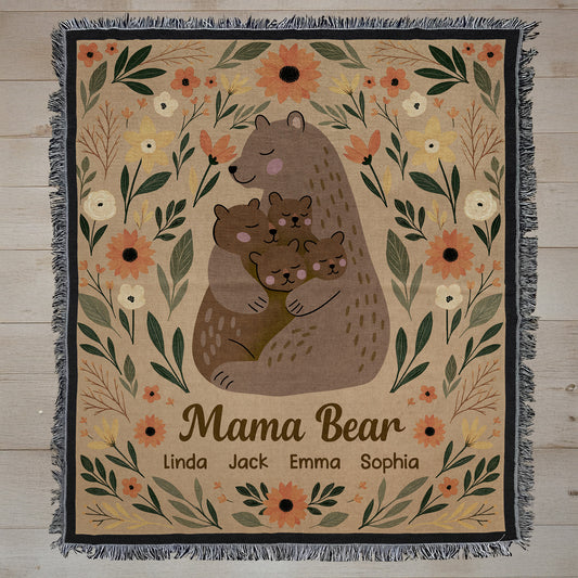 Mamabear Flower - Personalized Woven Blanket