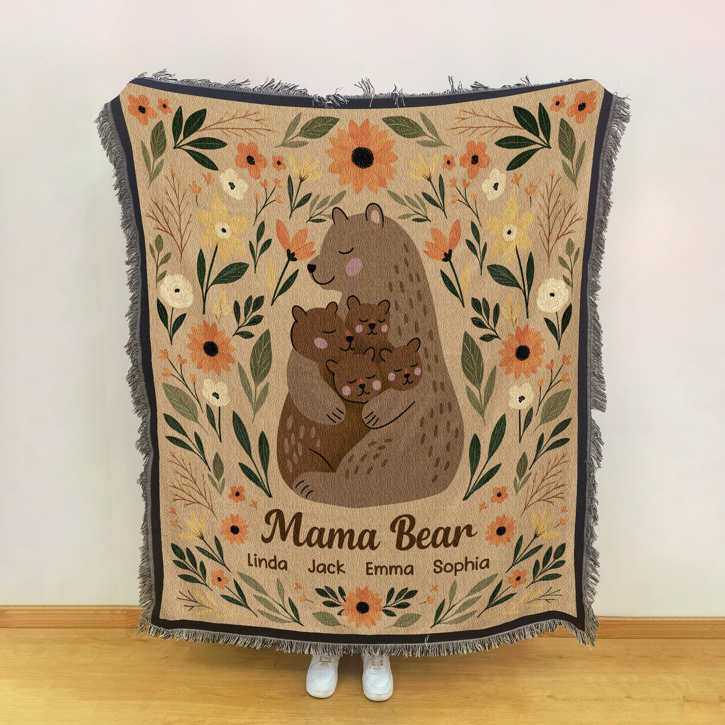 Mamabear Flower - Personalized Woven Blanket