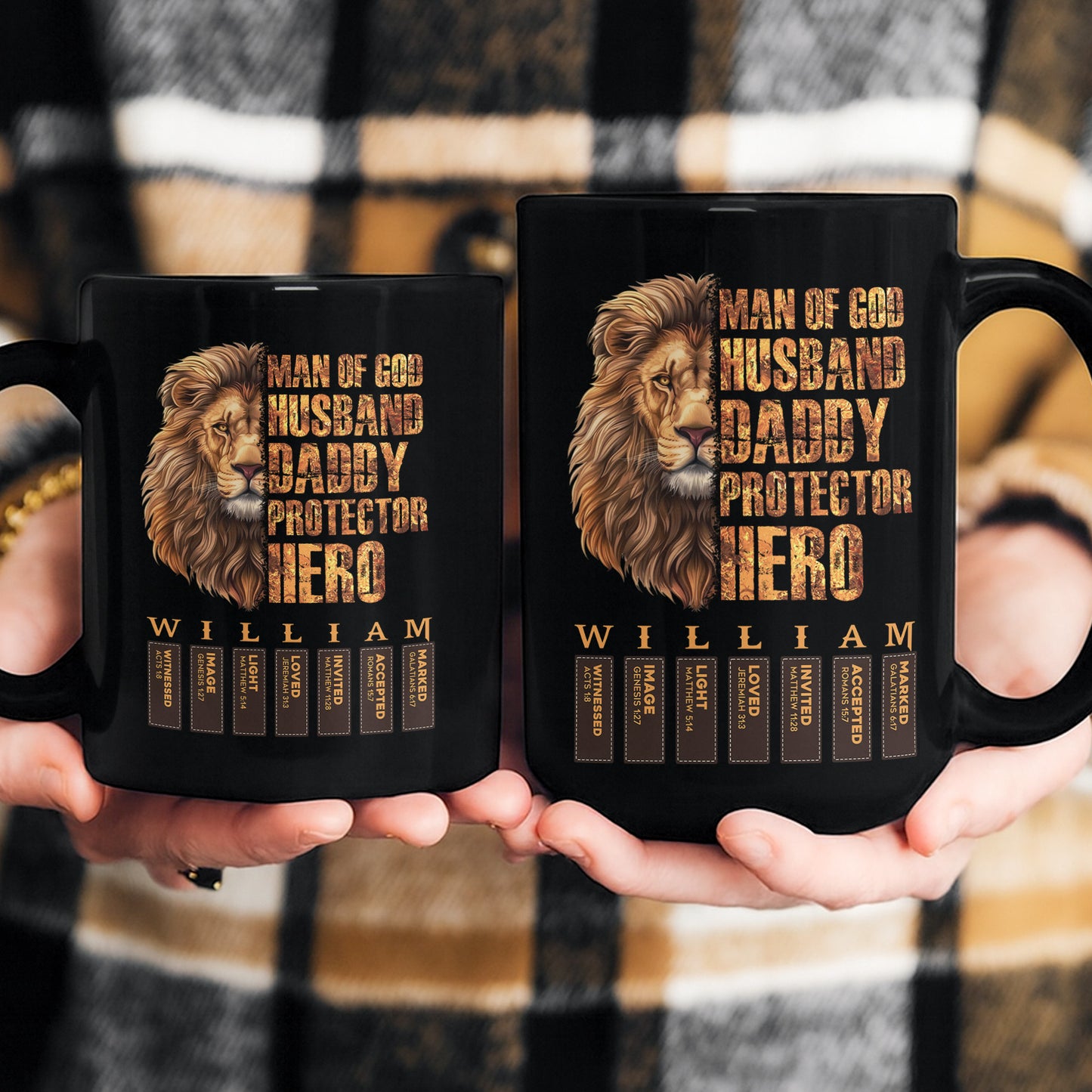 Man Of God Husband Daddy Protector Hero With Name Letter In Bible - Personalized Mug