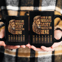 Man Of God Husband Daddy Protector Hero With Name Letter In Bible - Personalized Mug