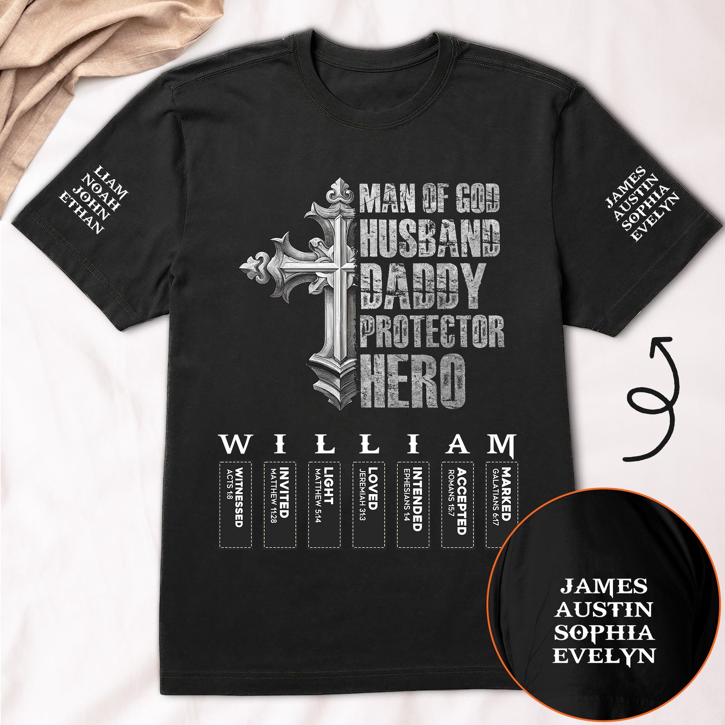 Man Of God Husband Daddy Protector Hero With Name Letter In Bible - Personalized Shirt