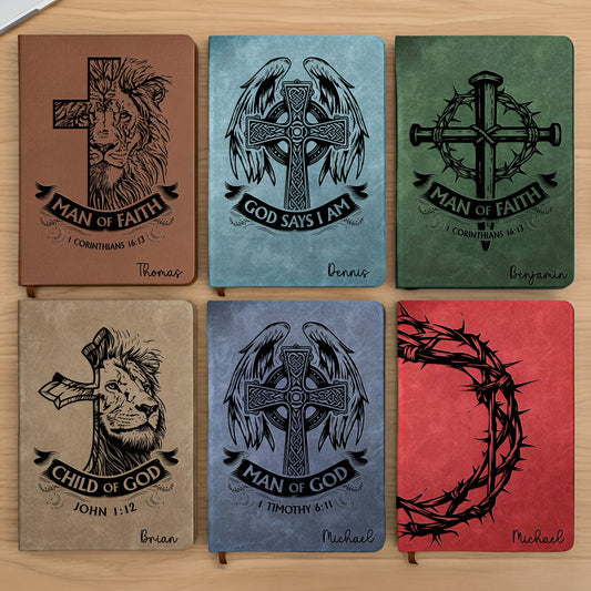 Man Of God Religious Gift For Him - Personalized Leather Journal