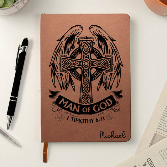 Man Of God Religious Gift For Him - Personalized Leather Journal