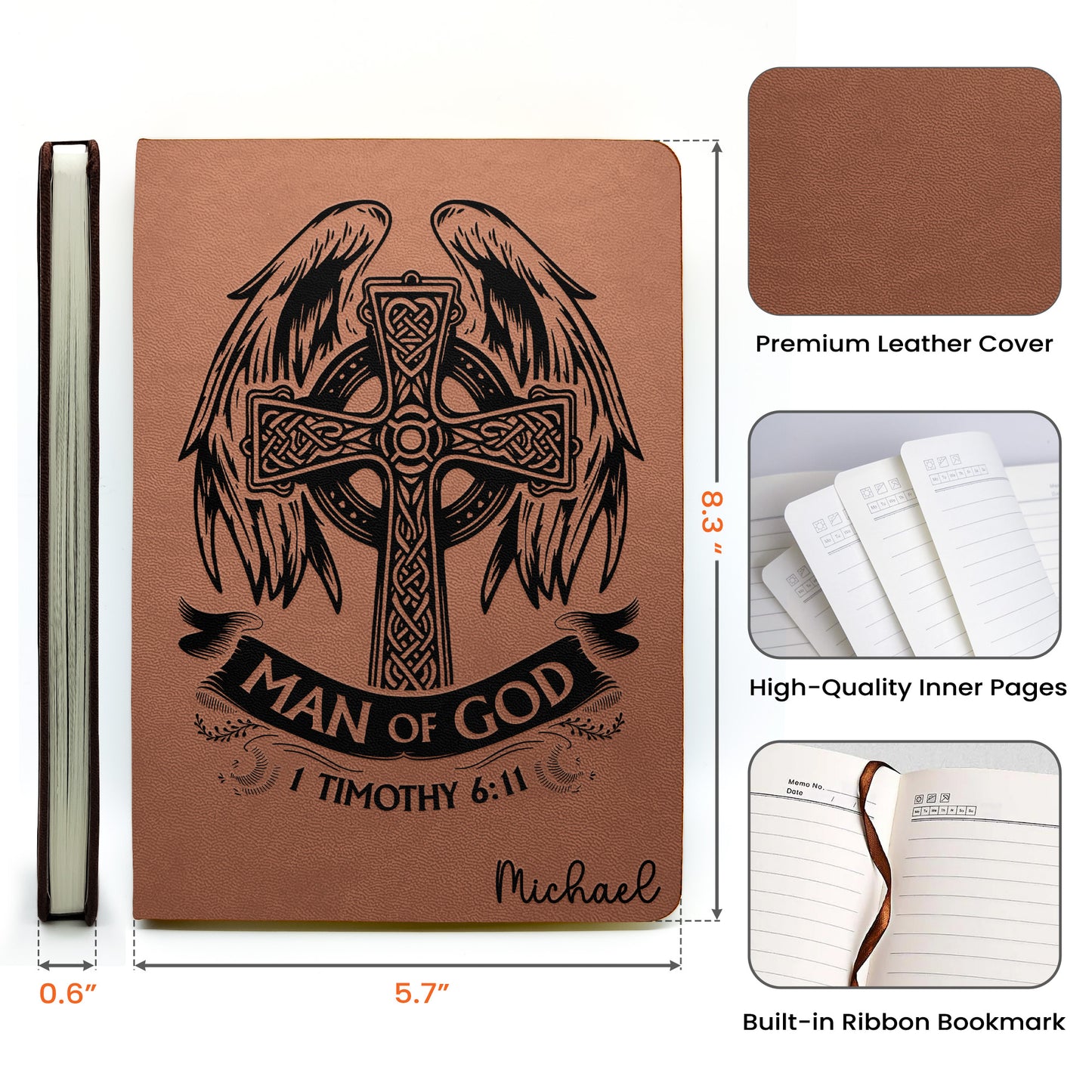 Man Of God Religious Gift For Him - Personalized Leather Journal