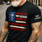 Man Of God, Husband, Dad, Papa - Christian Gift, Father's Day Gift - Kids' Names On Sleeve 2 - Personalized Shirt