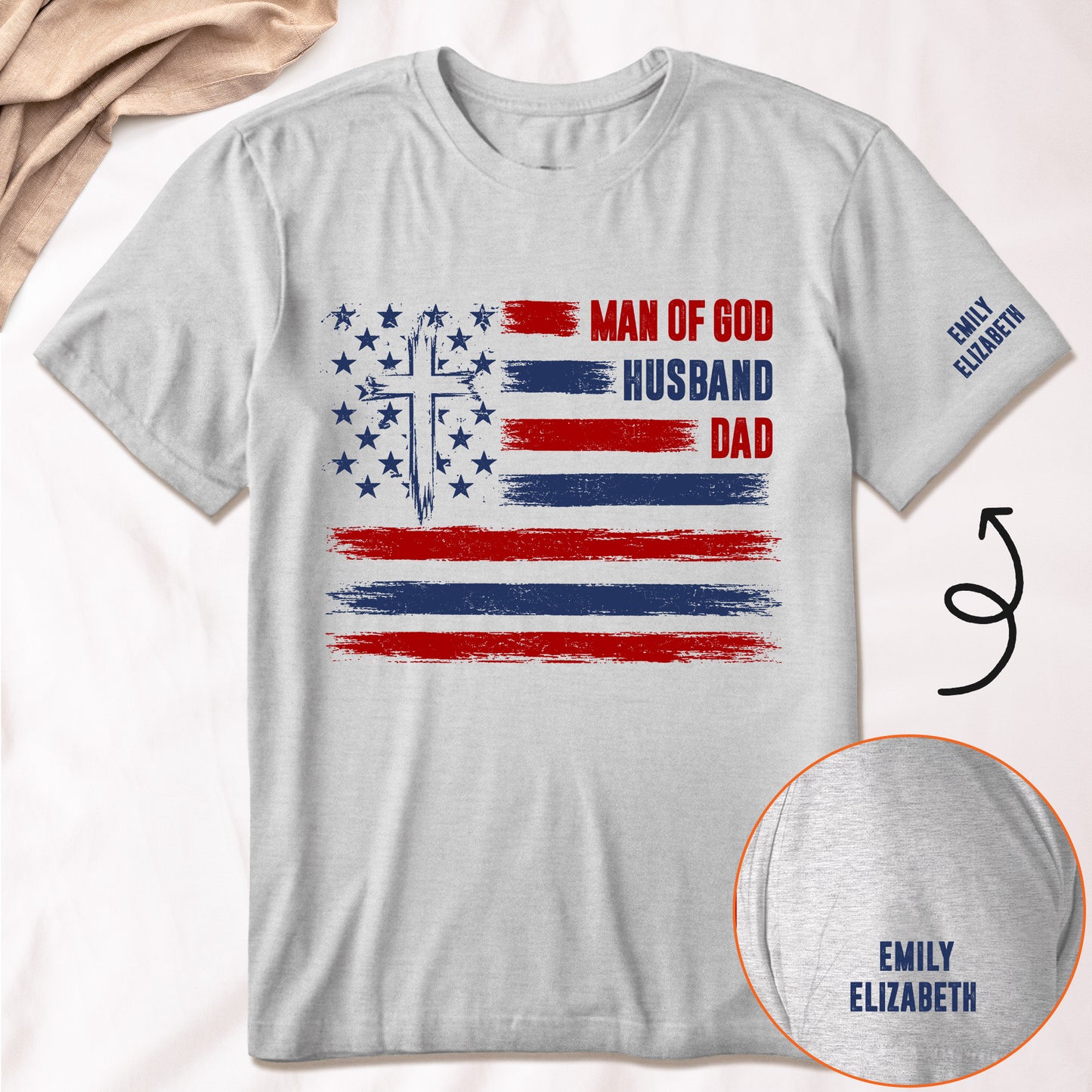 Man Of God, Husband, Dad, Papa - Christian Gift, Father's Day Gift - Kids' Names On Sleeve 2 - Personalized Shirt