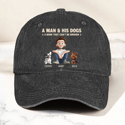 Man & His Dog A Bond Can't Be Broken - Personalized Distressed Denim Cap