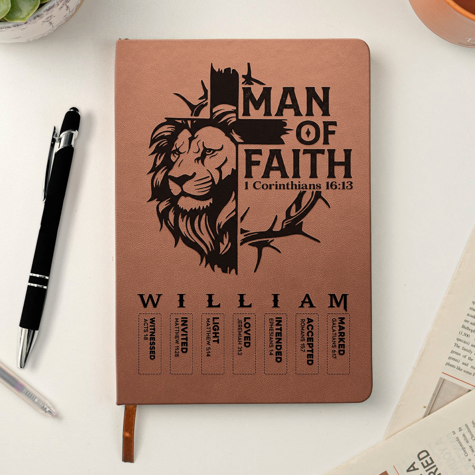 Man Of God - Man Of Faith Christian Gift For Him - Personalized Leather Journal