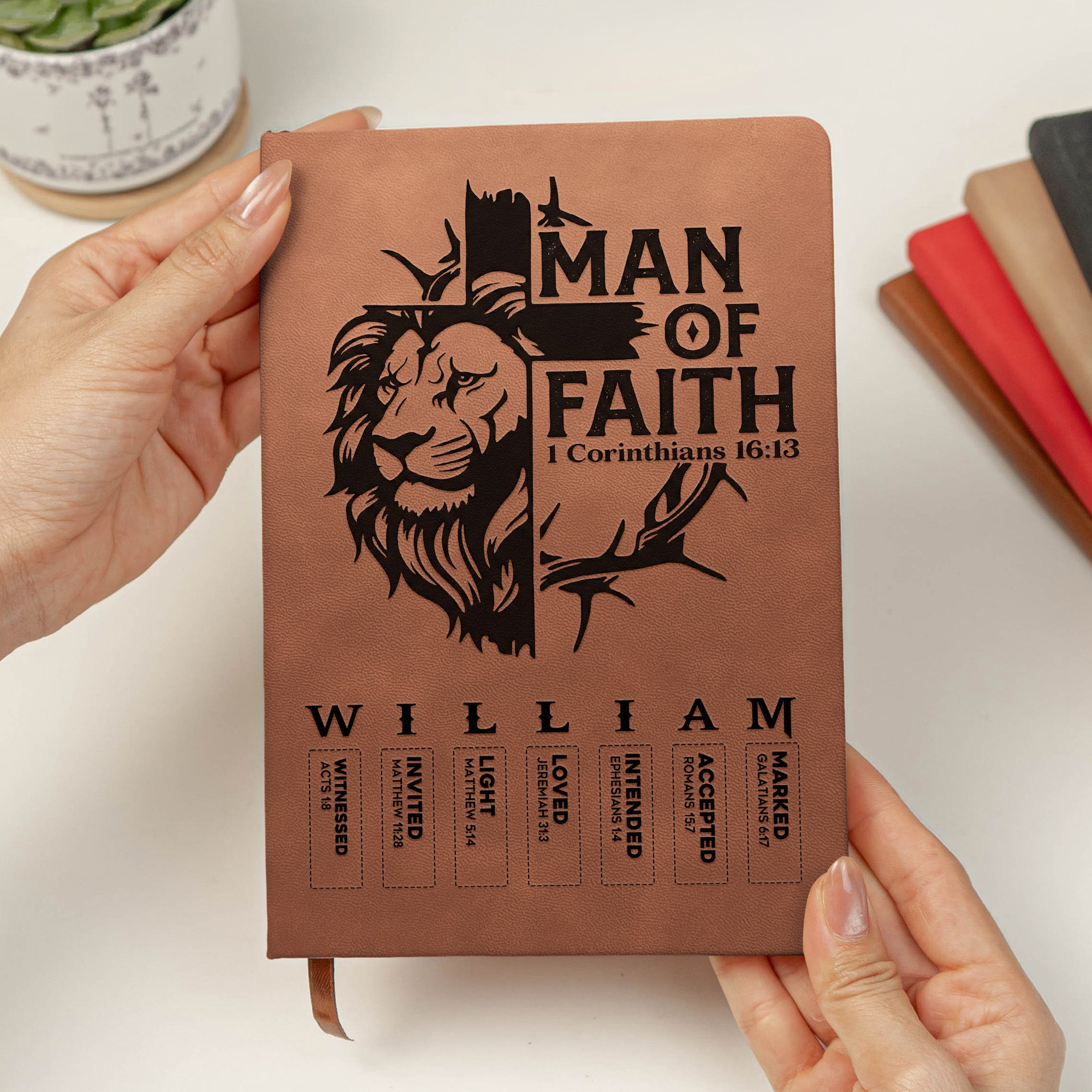 Man Of God - Man Of Faith Christian Gift For Him - Personalized Leather Journal