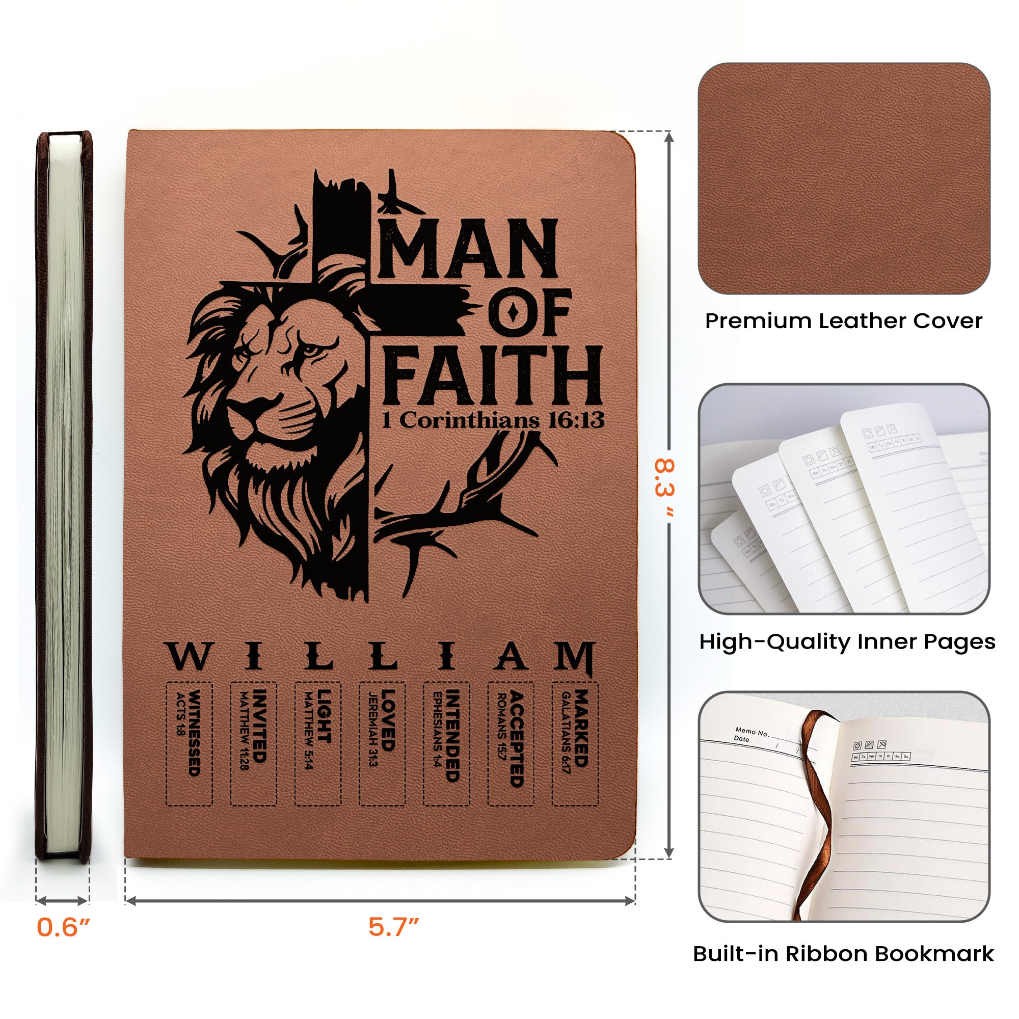 Man Of God - Man Of Faith Christian Gift For Him - Personalized Leather Journal