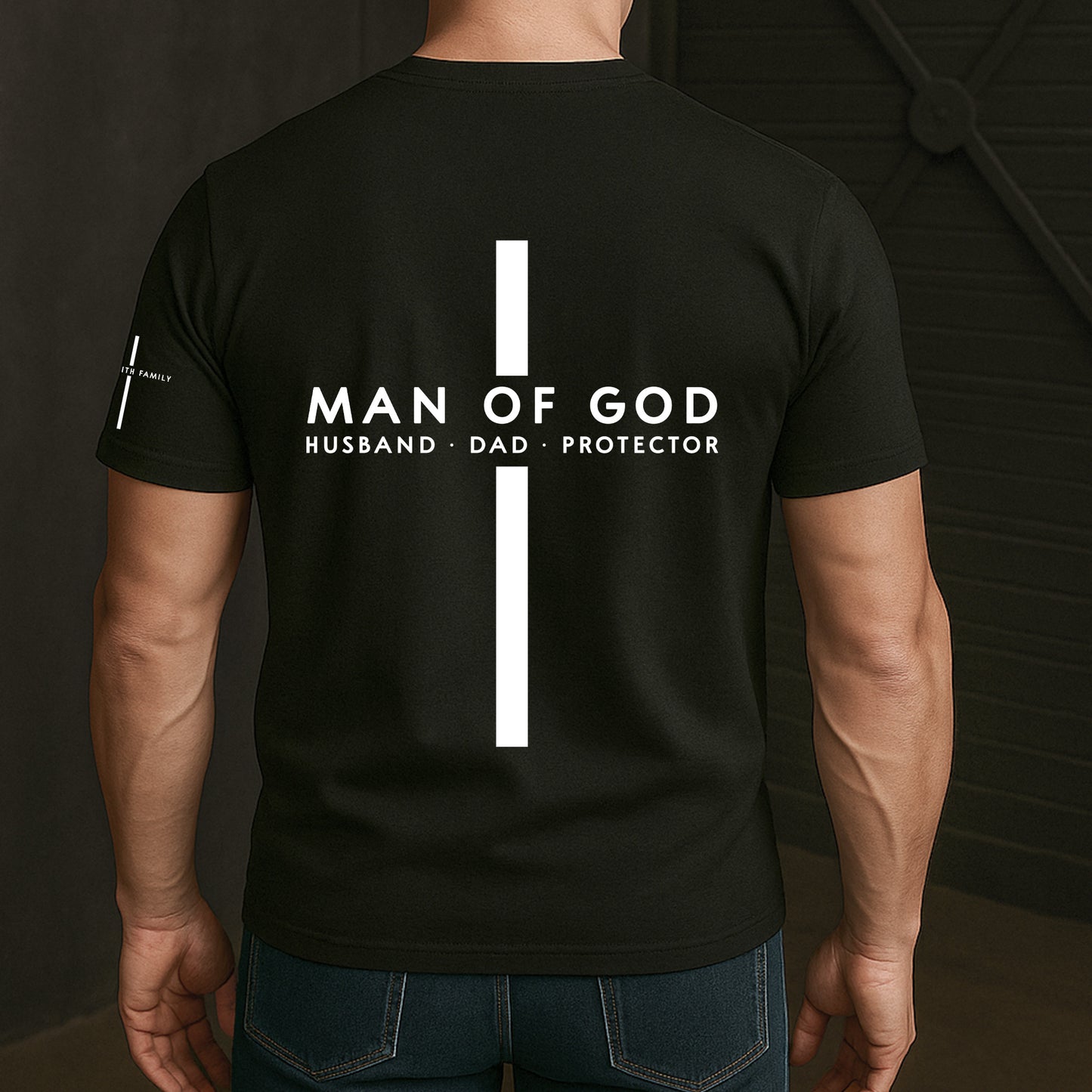 Man-Of-God-Custom-Family-Name-On-Sleeve-Pride-Christian-Gifts-For-Men,-Husband,-Dad-Personalized-Shirt-3