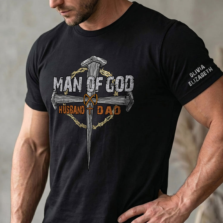 Man-Of-God-Dad-Christian-Father's-Day-Gifts-Custom-Kids'-Names-On-Sleeves-Personalized-Shirt-2