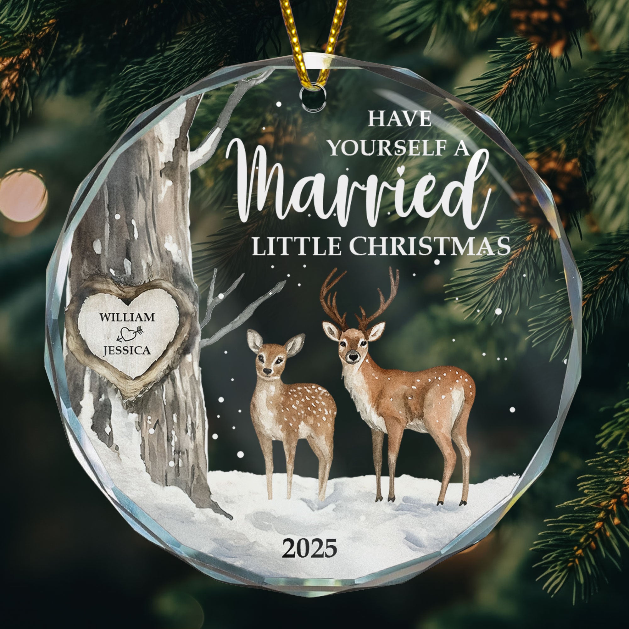 Married Little Christmas Gift For Wedding - Personalized Glass Ornament