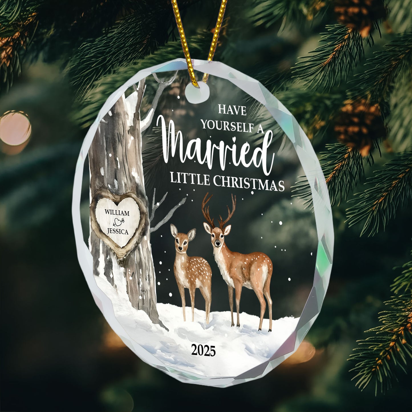 Married Little Christmas Gift For Wedding - Personalized Glass Ornament