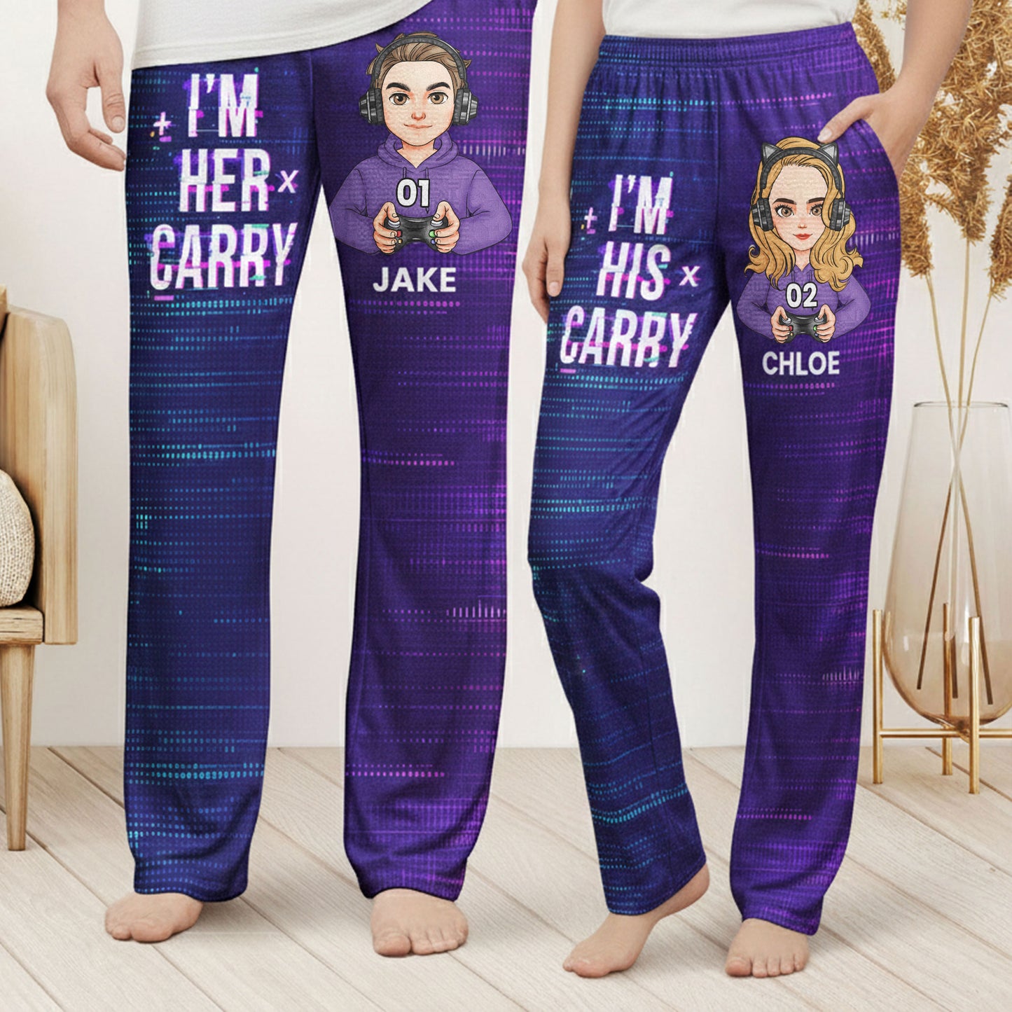 Matching Gaming Couples Player 01 02 For Gamer Lovers - Personalized Sweatpants, Lounge Pants With Pockets