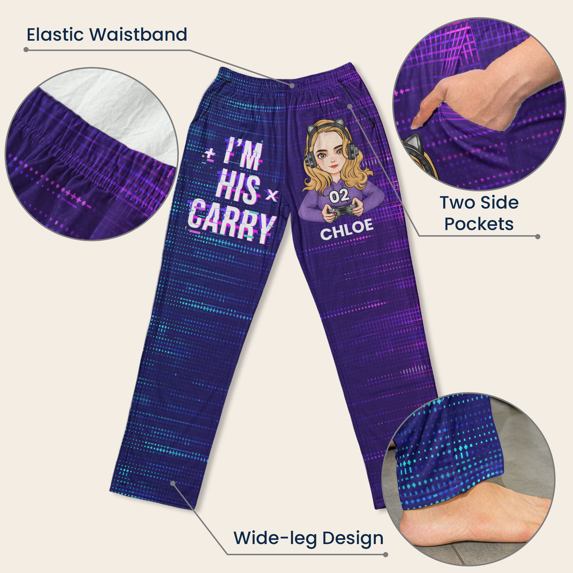 Matching Gaming Couples Player 01 02 For Gamer Lovers - Personalized Lounge Pants With Pockets