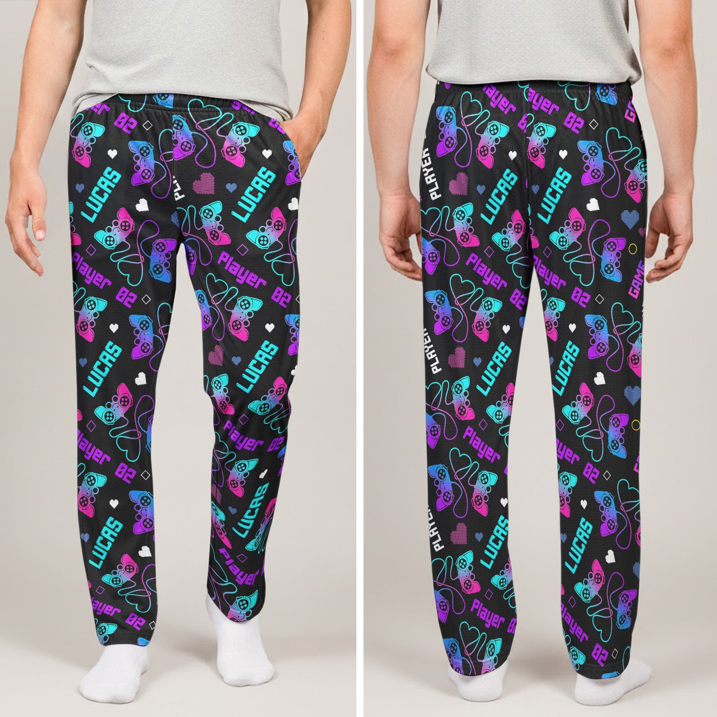 Matching Gaming Couples Player 01 02 - Personalized Lounge Pants With Pockets