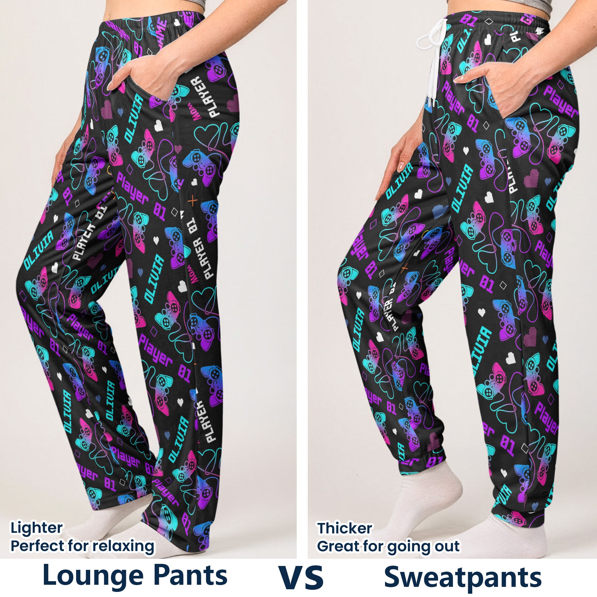 Matching Gaming Couples Player 01 02 - Personalized Matching Lounge Pants With Pockets