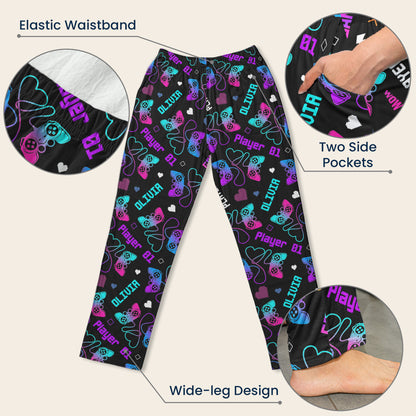 Matching Gaming Couples Player 01 02 - Personalized Matching Lounge Pants With Pockets