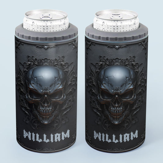Matte Black Skull Cool Style - Personalized Can Cooler
