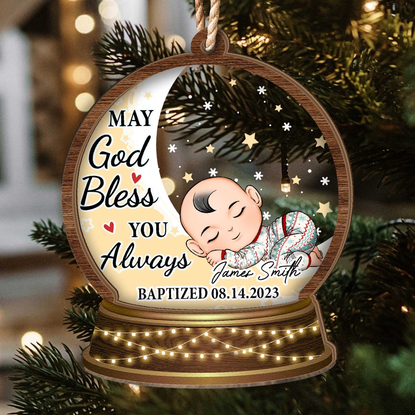 May God Bless You Always - Personalized Wood And Acrylic Ornament