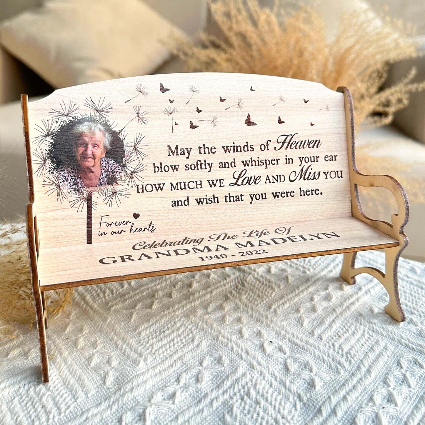 May The Winds Of Heaven - Personalized Photo Memorial Bench