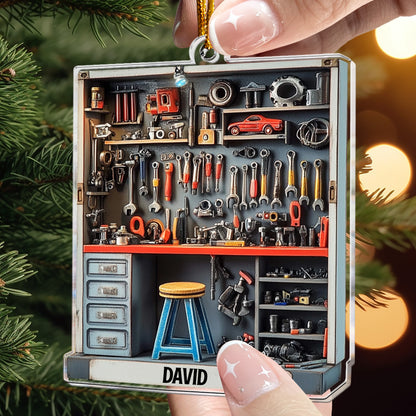 Mechanic Tool Box Ornament - Tools Garage Ornament - Personalized Acrylic Ornament