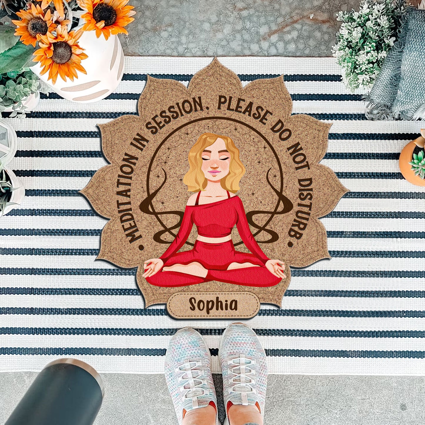 Meditation In Session. Please Do Not Disturb - Personalized Custom Shaped Doormat