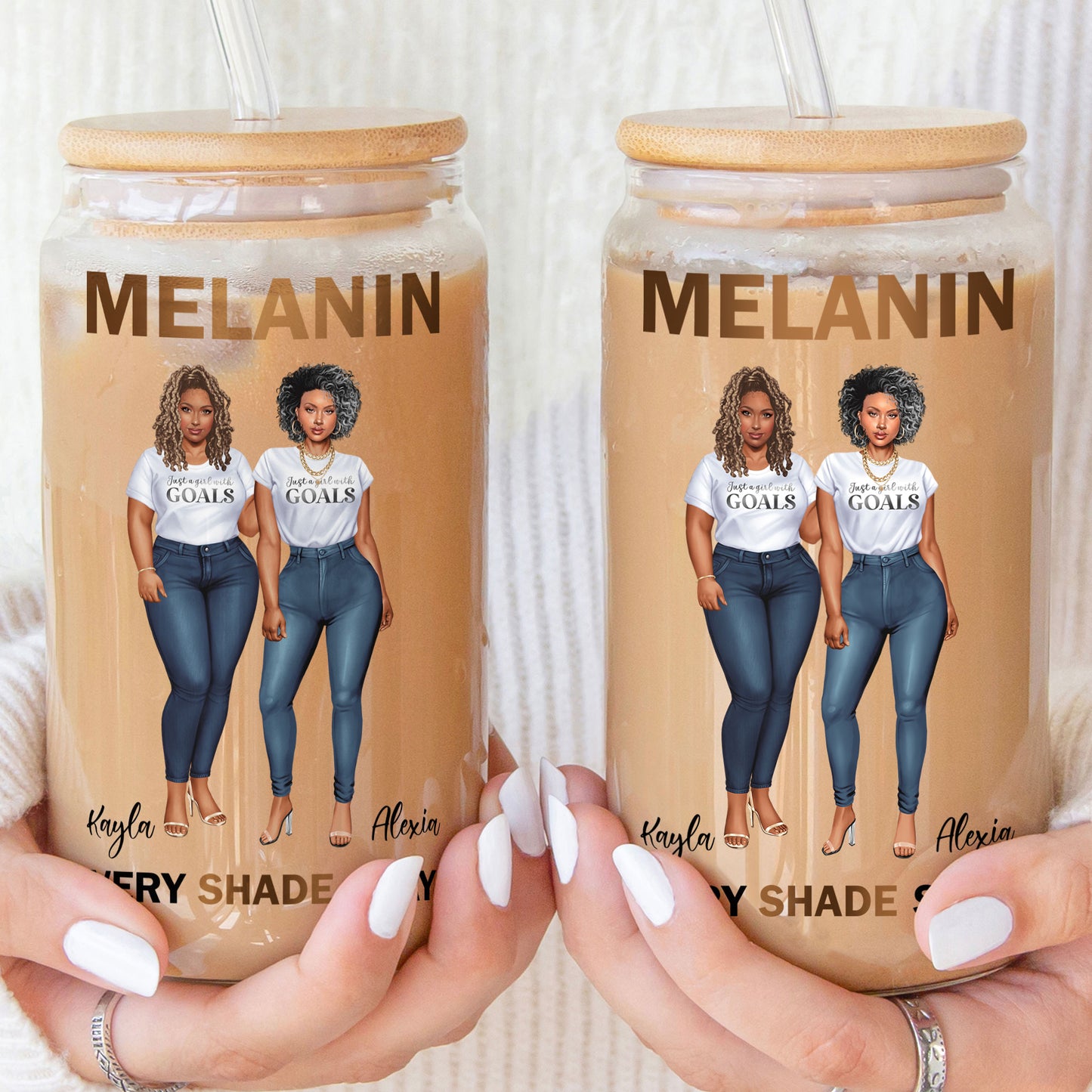 Melanin Every Shade Slays Sistas Friend Gift - Personalized Clear Glass Cup