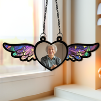 Memorial Angel Wings - Personalized Window Hanging Suncatcher Photo Ornament