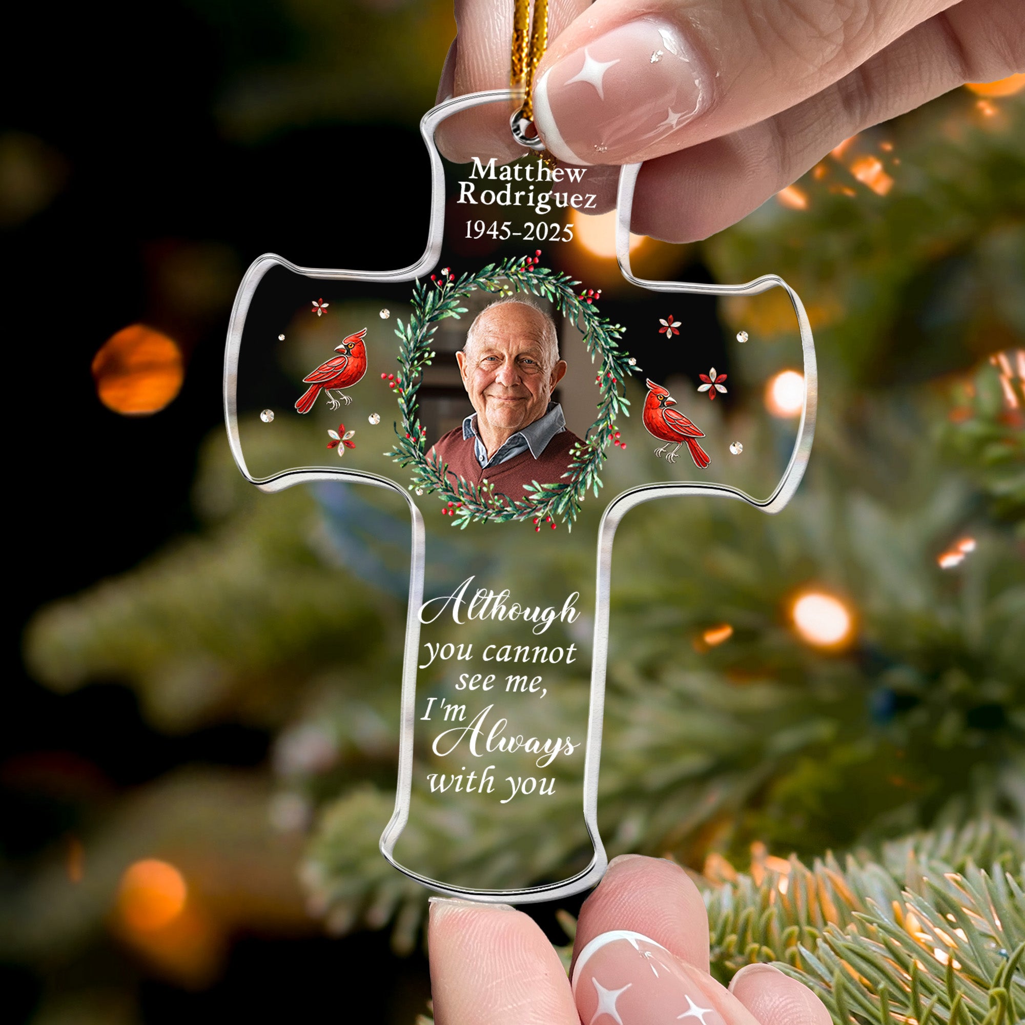 Memorial Christmas Ornament I'm Always With You - Personalized Acrylic Photo Ornament - Cross Ornament