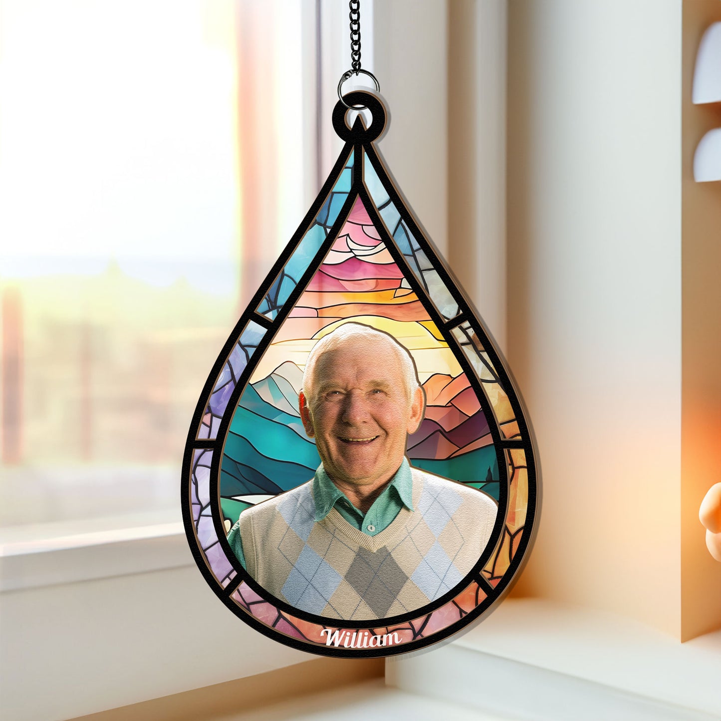 Memorial Family Gift Teardrop - Personalized Window Hanging Suncatcher Photo Ornament