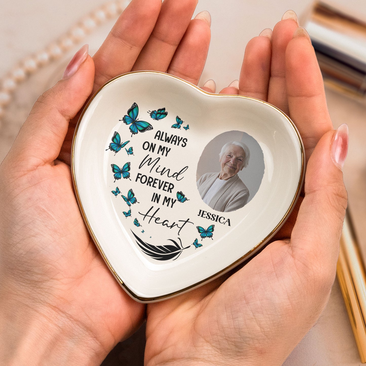 Memorial Gift Always On My Mind - Personalized Photo Ring Dish