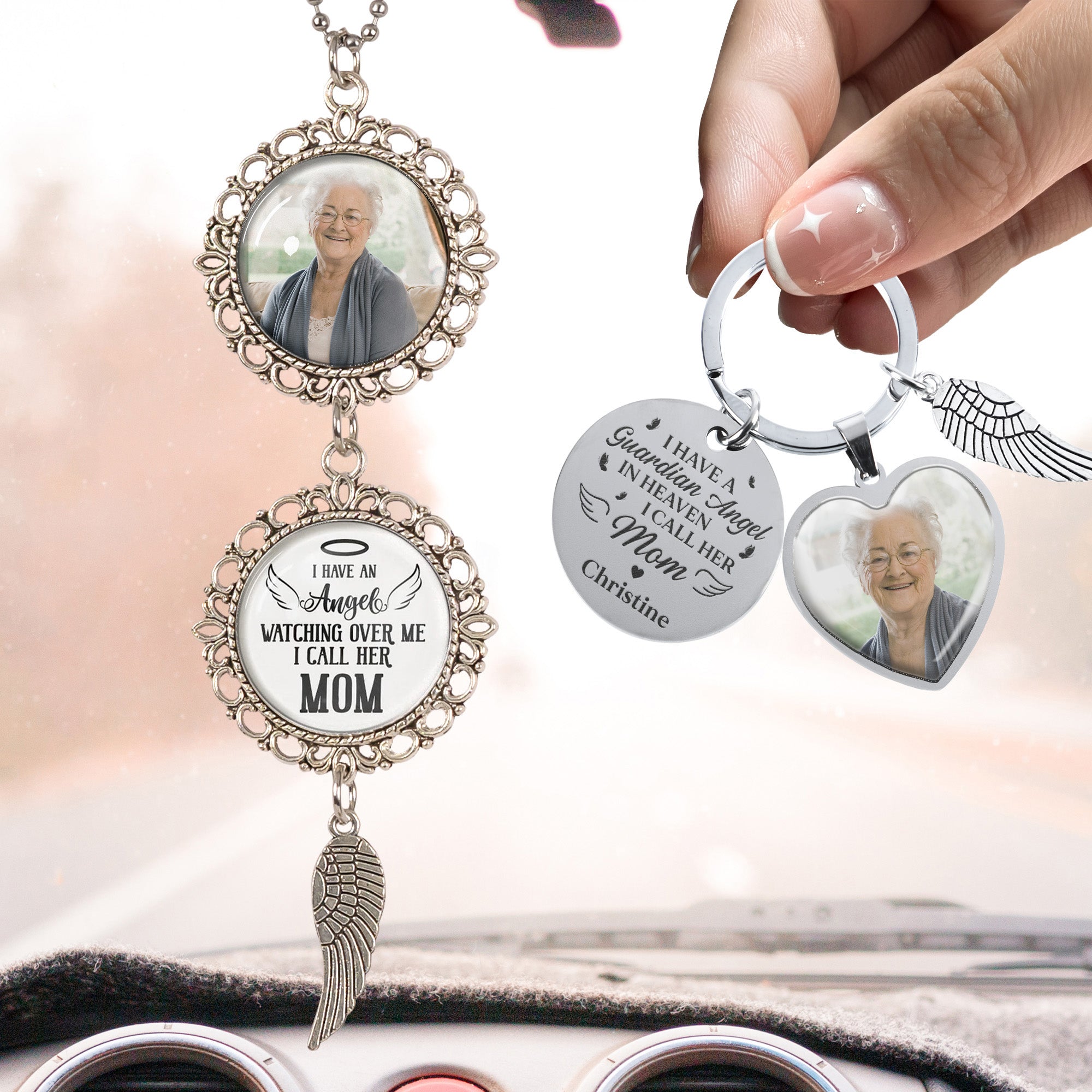 Memorial Gift For Loss Of Loved One Have A Guardian Angel - Custom Photo Gift Set