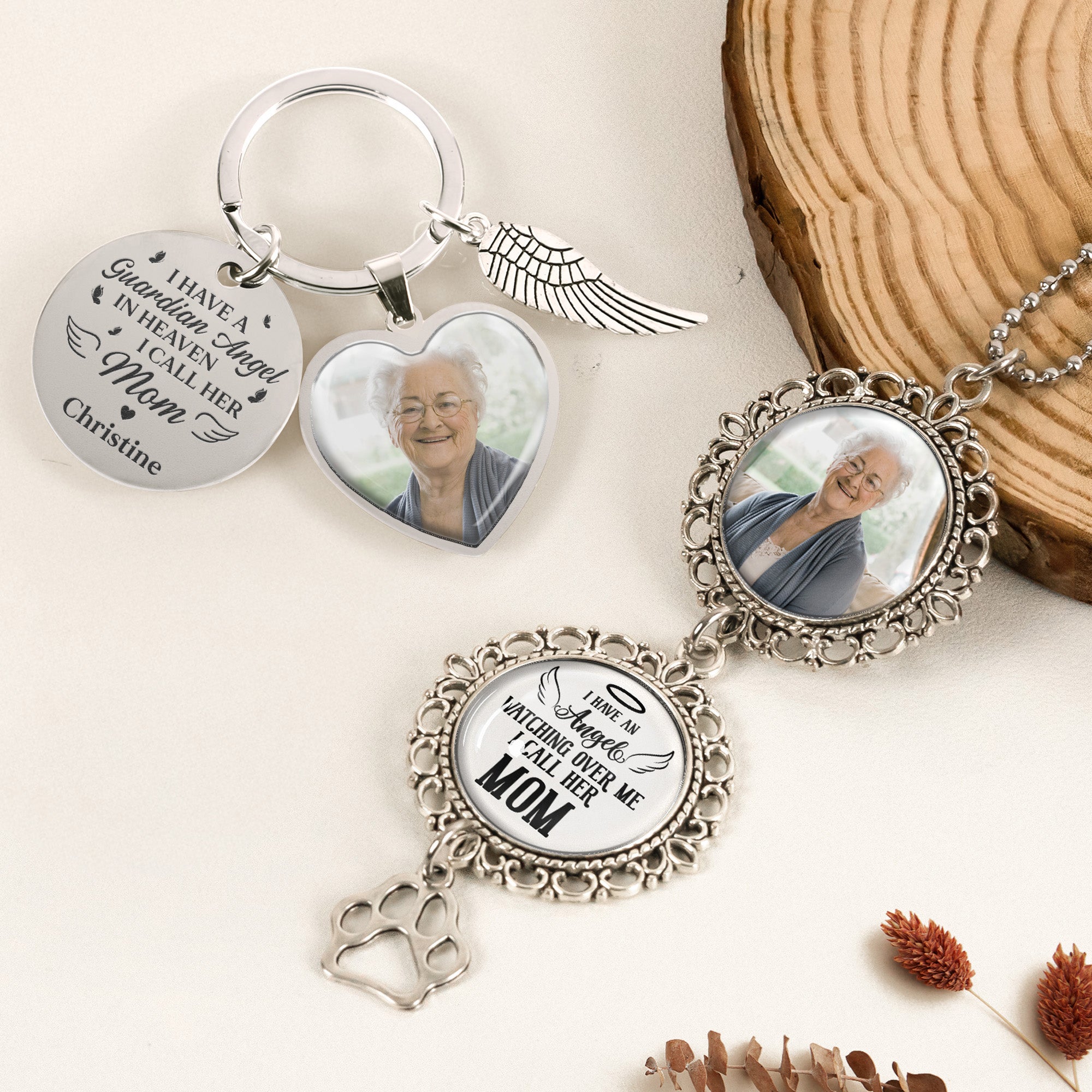 Memorial Gift For Loss Of Loved One Have A Guardian Angel - Custom Photo Gift Set