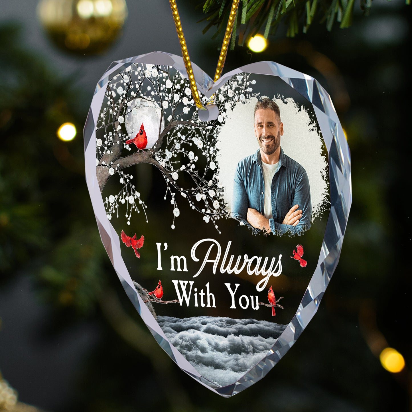 Memorial Gift I'm Always With You - Personalized Heart Glass Photo Ornament
