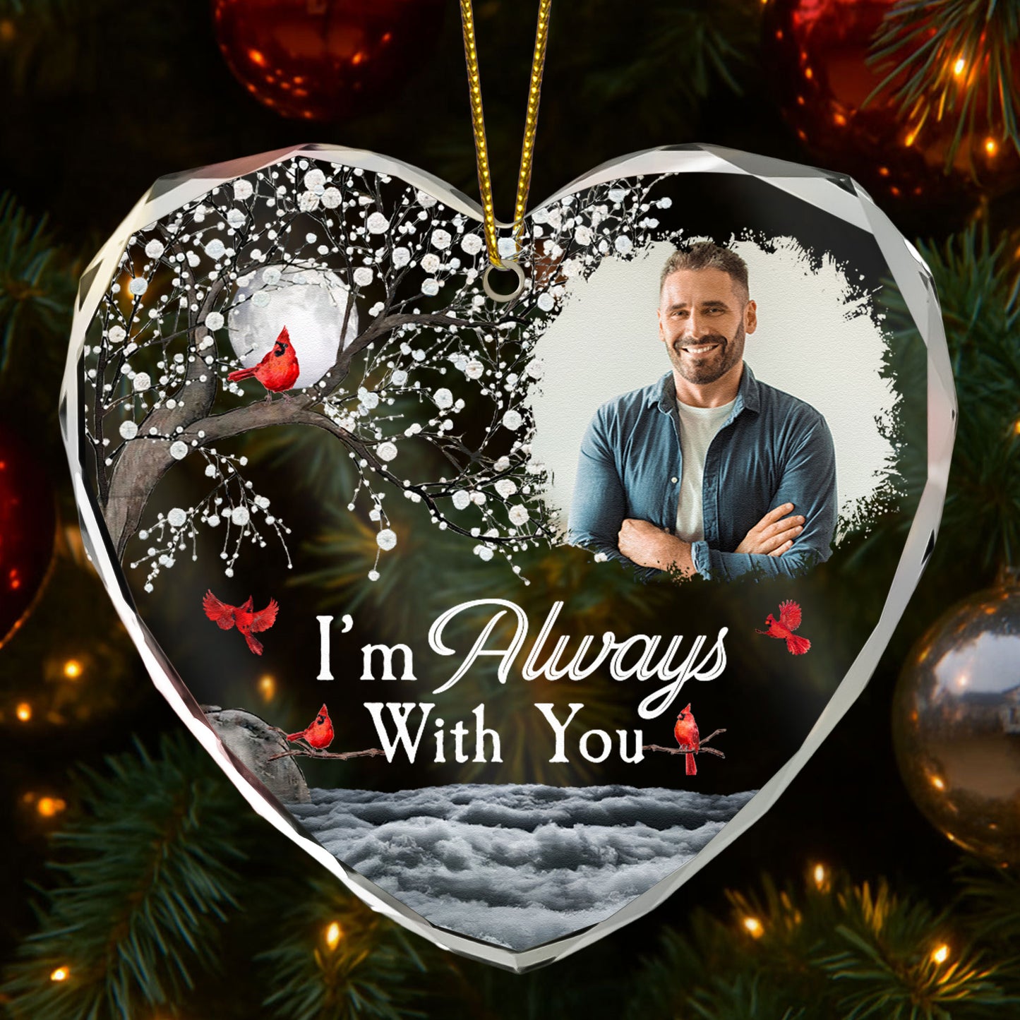 Memorial Gift I'm Always With You - Personalized Heart Glass Photo Ornament