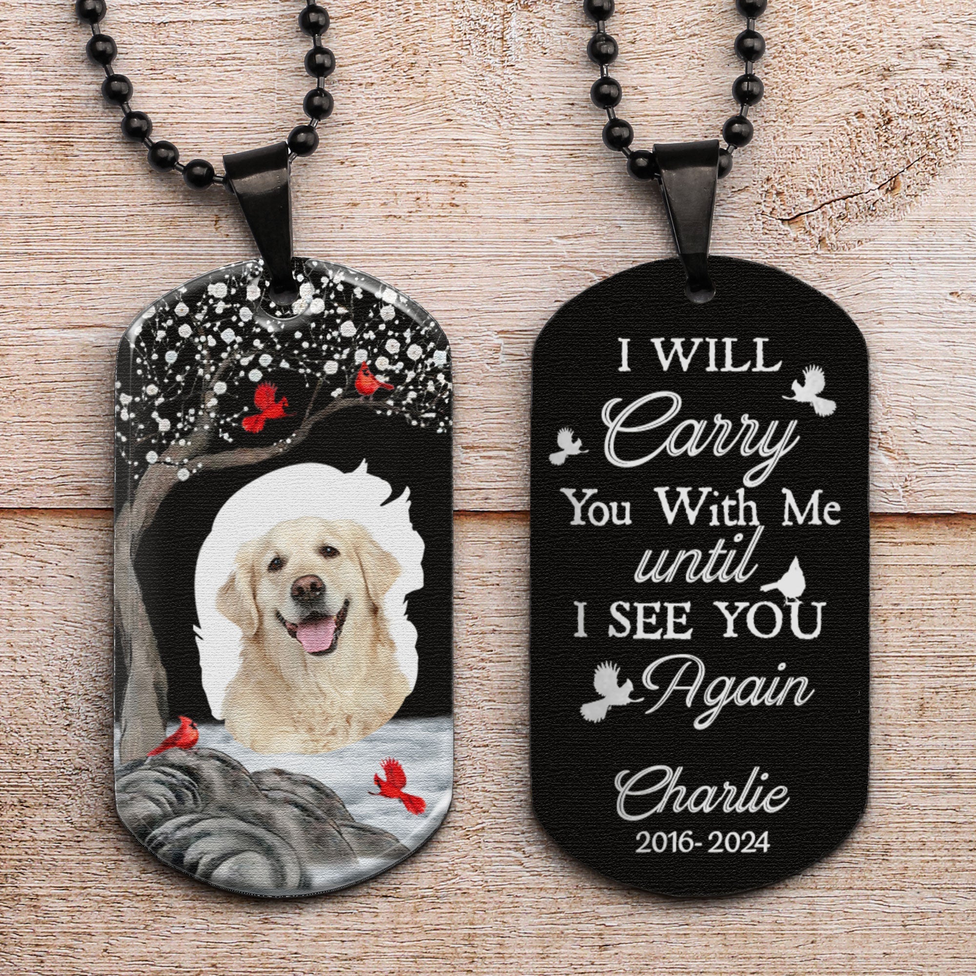 Memorial Gift Pet I Will Carry You - Personalized Photo Dog Tag Necklace