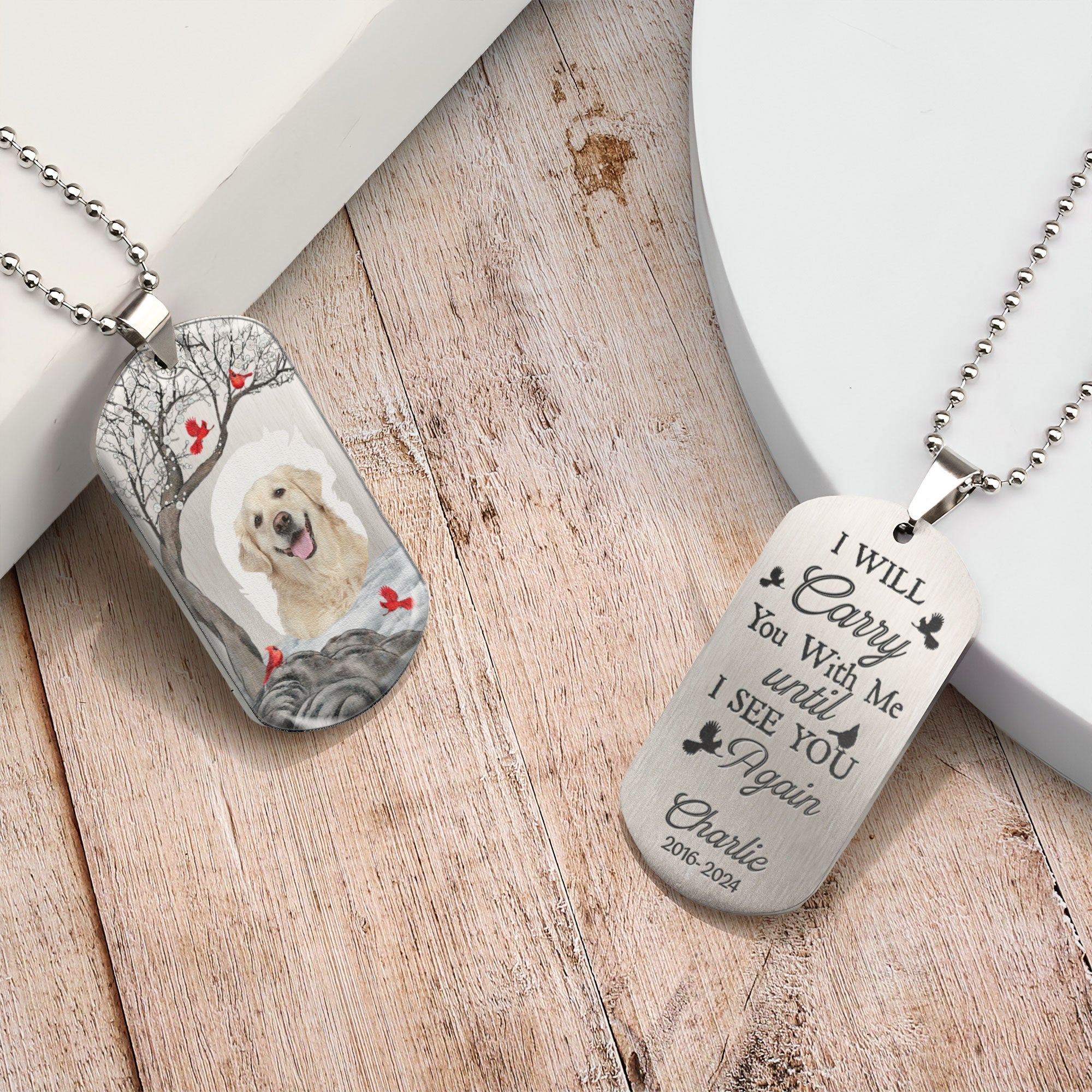 Memorial Gift Pet I Will Carry You - Personalized Photo Dog Tag Necklace