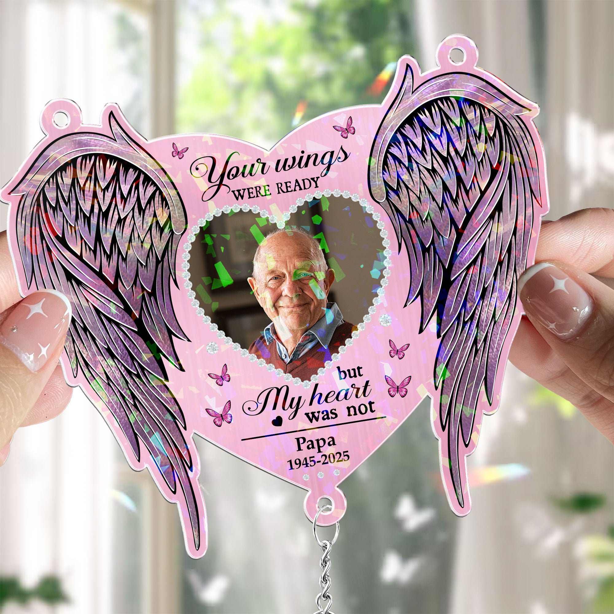 Memorial Gift Your Wings Were Readly - Personalized Acrylic Suncatcher With Crystal Ball Prism