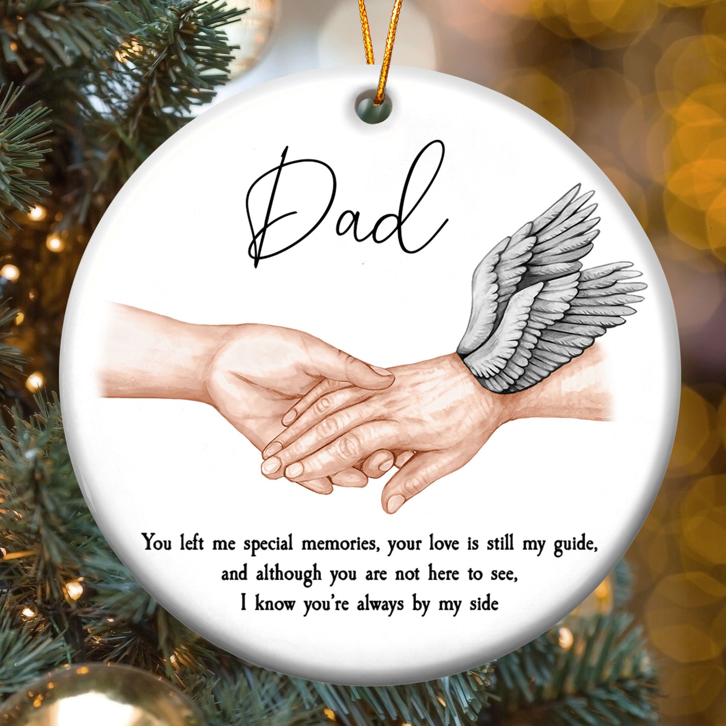 Memorial Gifts Bereavement Family Gift - Hold Angel Hand - Personalized Ceramic Ornament