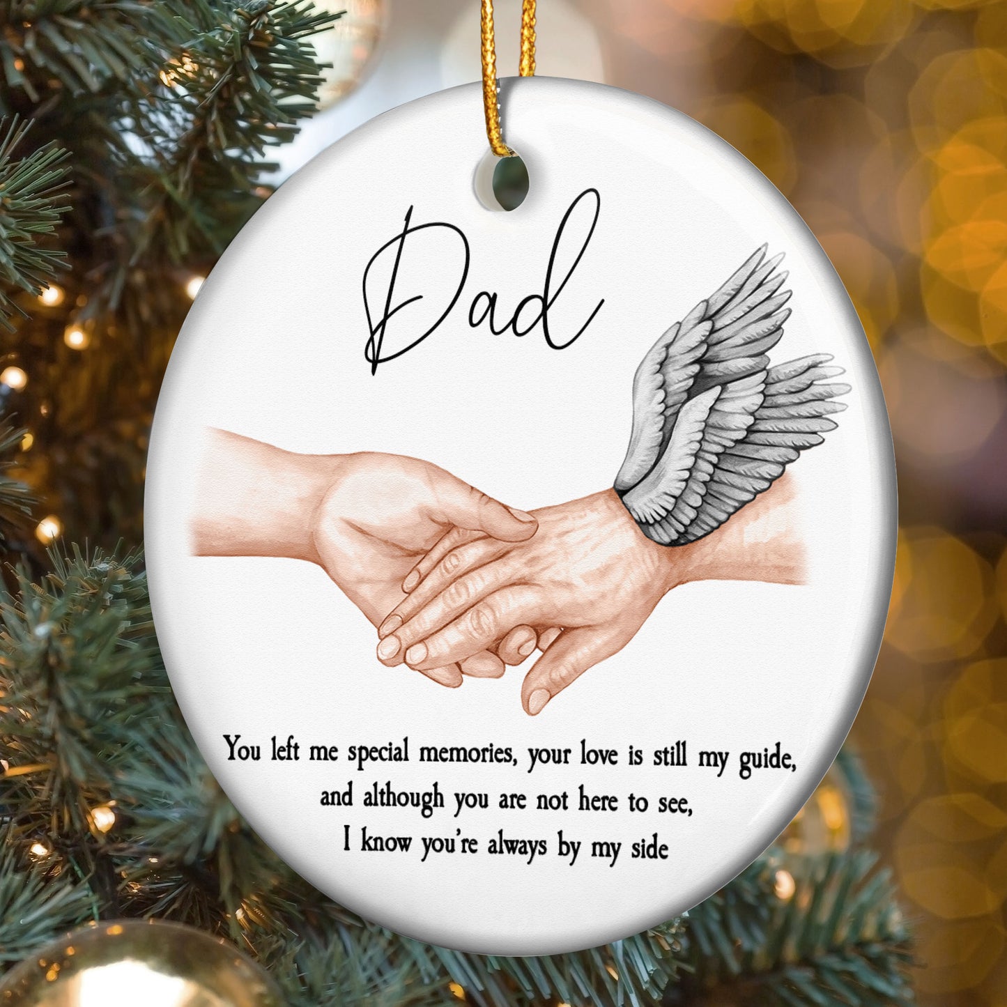 Memorial Gifts Bereavement Family Gift - Hold Angel Hand - Personalized Ceramic Ornament