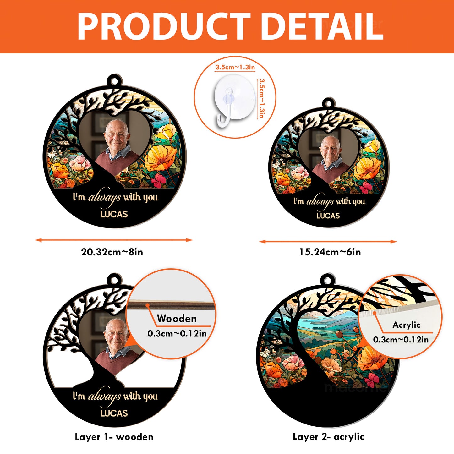 Memorial Keepsake I'm Always With You - Personalized Window Hanging Suncatcher Photo Ornament